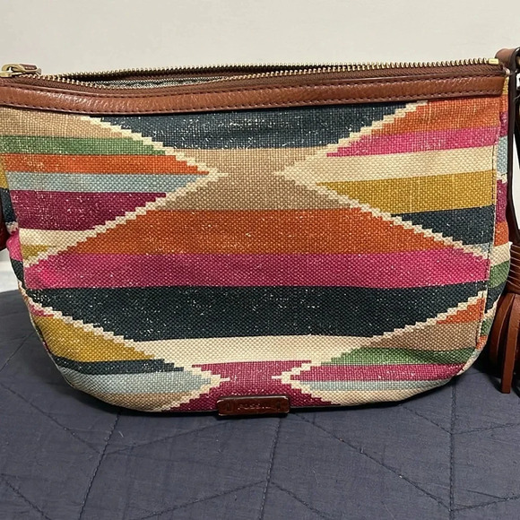 Vintage Fossil 1954 Leather & Canvas with Western/Arizona Native American Print - Picture 1 of 8